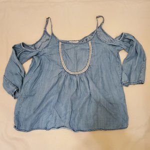 CATO Open 3/4 cold shoulder jean top